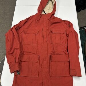 Altra Parka Jacket Mens S Rust Red Hooded Drawstring Waist Utility Pocket
